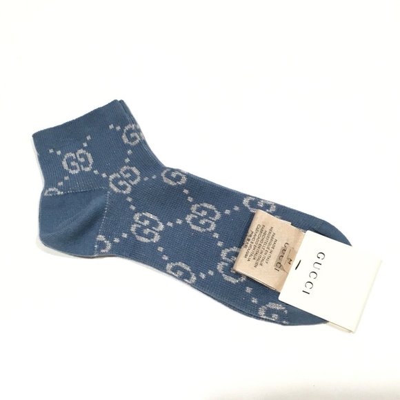 Gucci GG Monogram Lamé Ankle Socks in Periwinkle Blue - Picture 1 of 7